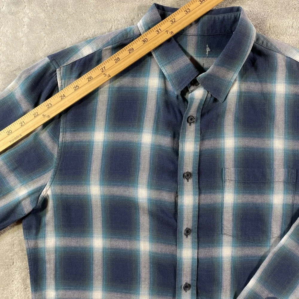 VINCE Shirt‎ Mens Medium Blue Plaid Long Sleeve Office Peppy Luxury Casual